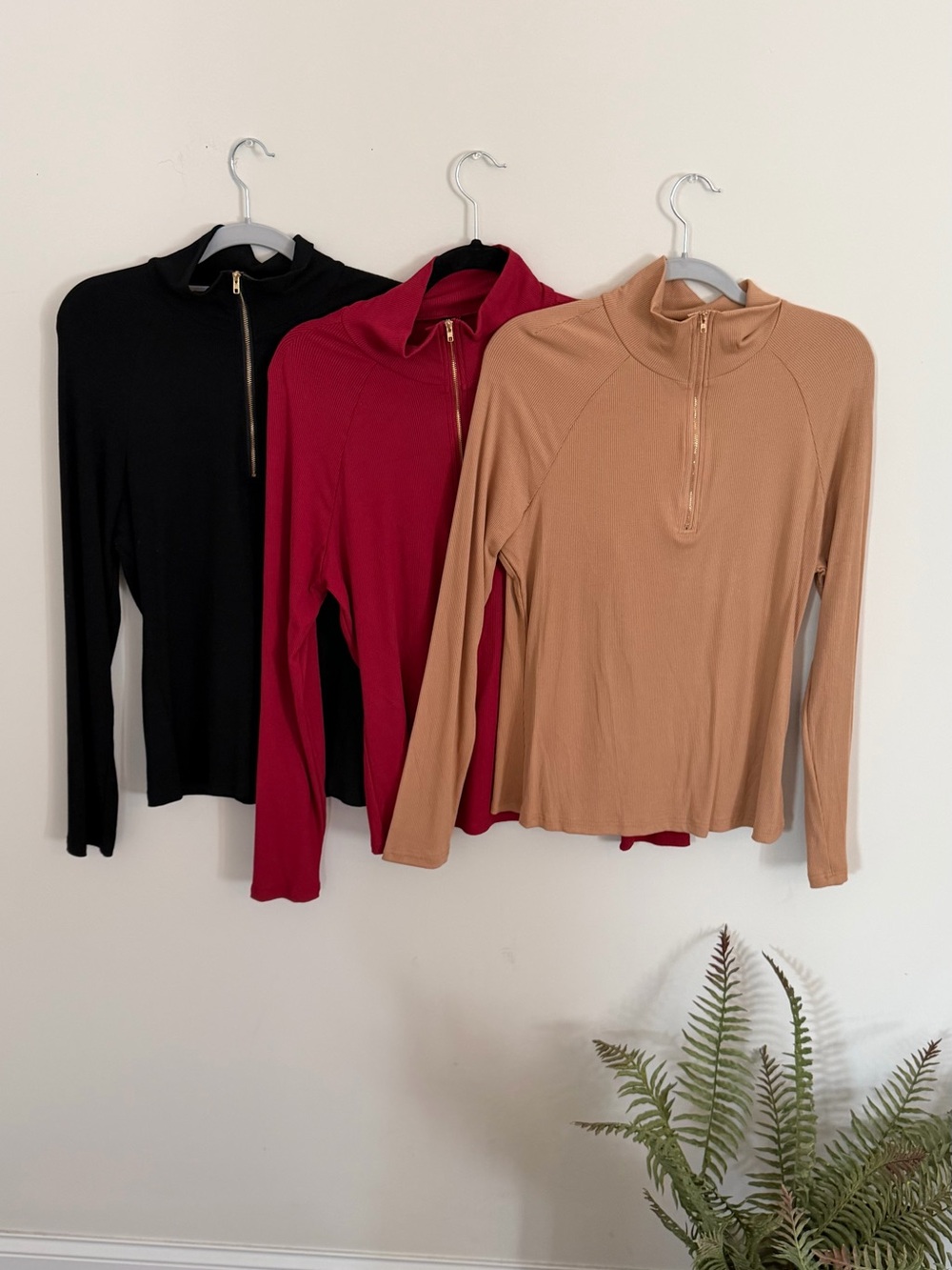 STYLEWE Long-Sleeve Half-Zip Mock Neck Top - Black, Burgundy, Tan